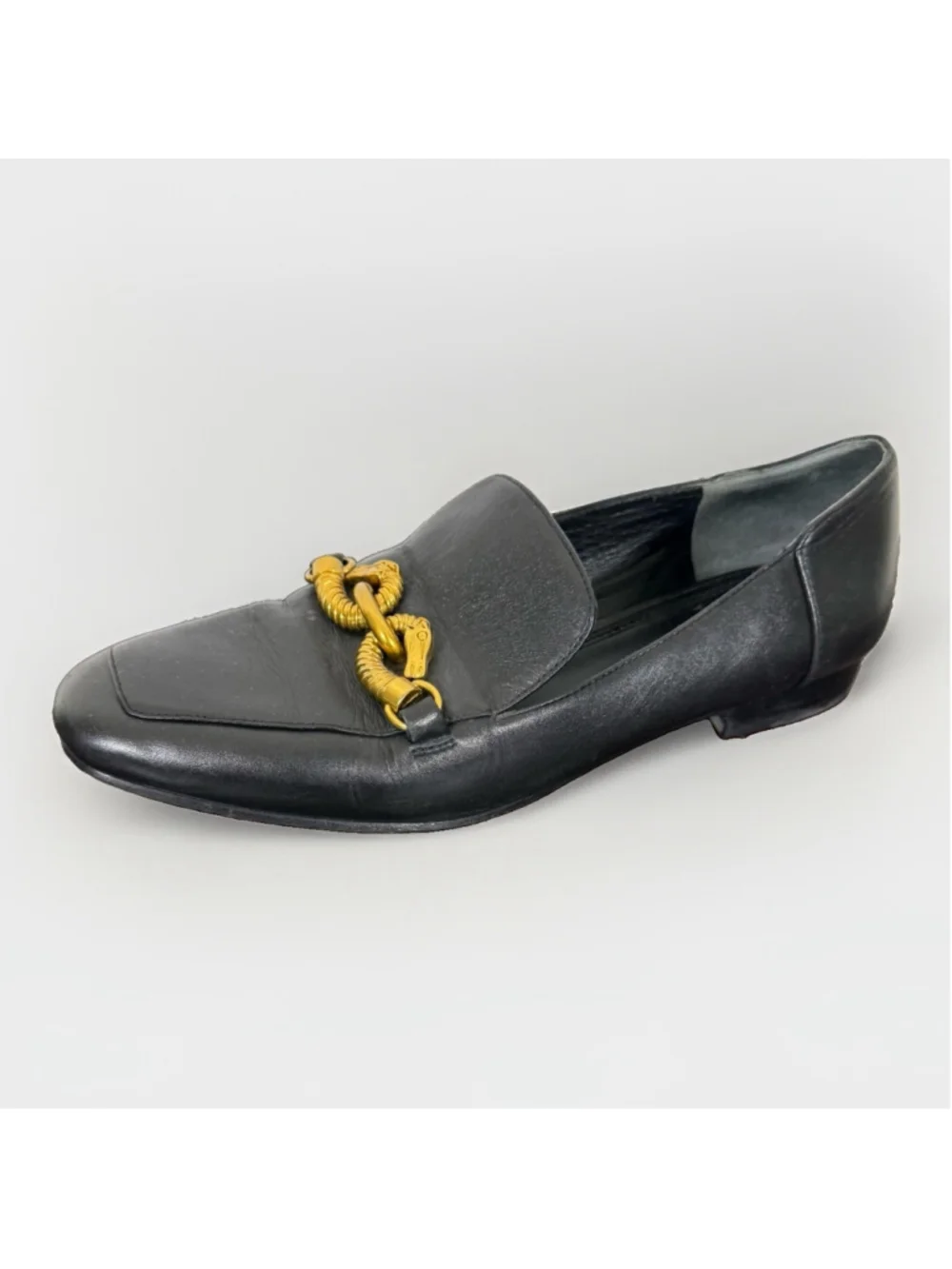 Tory Burch Jessa Loafers Black Leather 7M Luxury Preppy Old Money Horse Head
